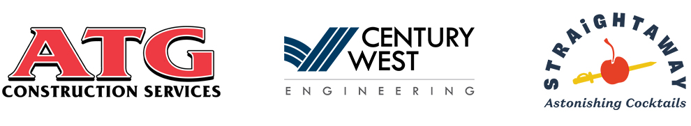 Logos for ATG Construction Services, Century West Engineering and Straightaway Cocktails.