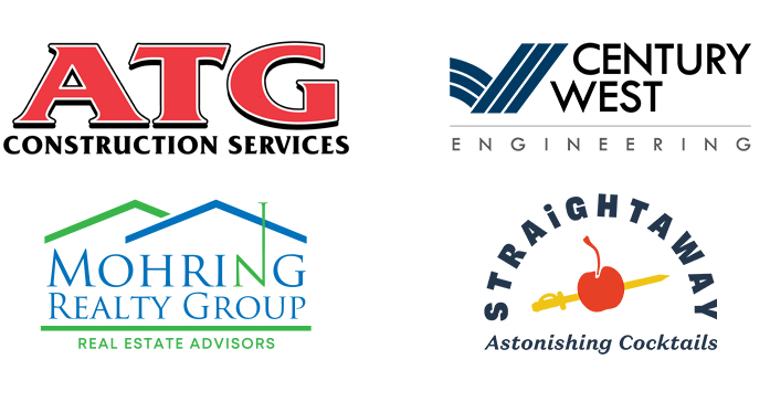 Logos for ATG Construction Services, Century West Engineering, Mohring Realty Group, and Straightaway Cocktails