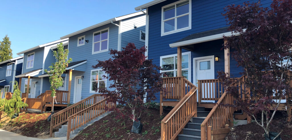Two Blue Homes Side By Side