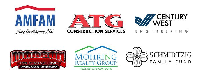 Logos for American Family Insurance (Nancy Leavitt Agency LLC), ATG Construction Services, Century West Engineering, Marson Trucking Inc, Mohring Realty Group, and the Schmidtzig Family Fund. 